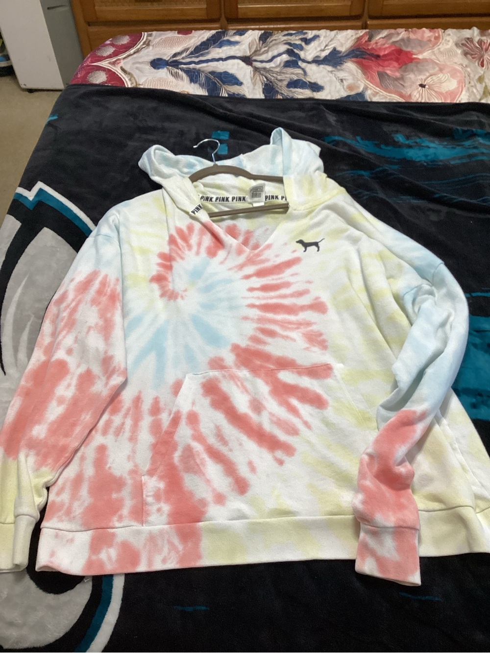 Victoria's Secret PINK Tie-Dye Hooded Pullover - Pink, Light Blue, Yellow